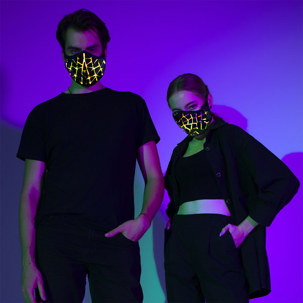 Black Face Mask with Smart LEDs and Broken Mirror Effect