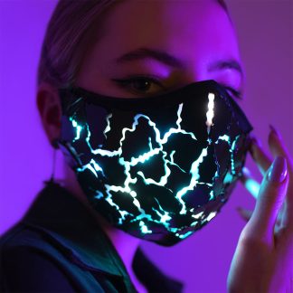 Black Lava Face Mask with Smart LEDs and Сracked Mirror Effect for Halloween