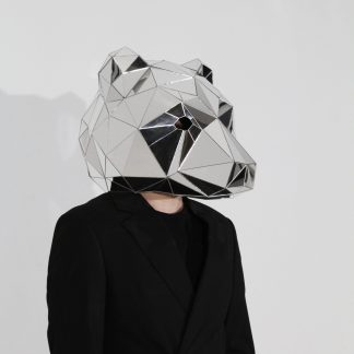 3D Silver Mirror Bear Mask / Disco Ball Bear Helmet