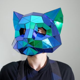 3D Scarab Green Mirror Cat Mask / Disco Ball Cat Helmet