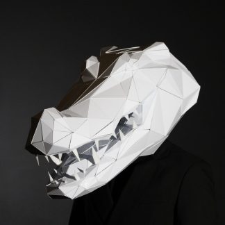 3D White Crocodile Mask / Low Poly Crocodile Helmet for Halloween