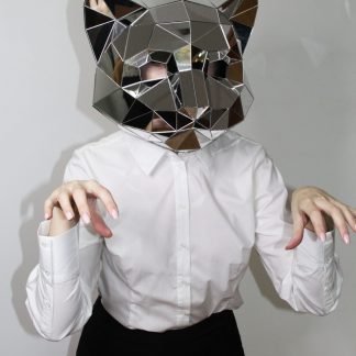 3D Silver Mirror Cat Mask / Disco Ball Cat Helmet