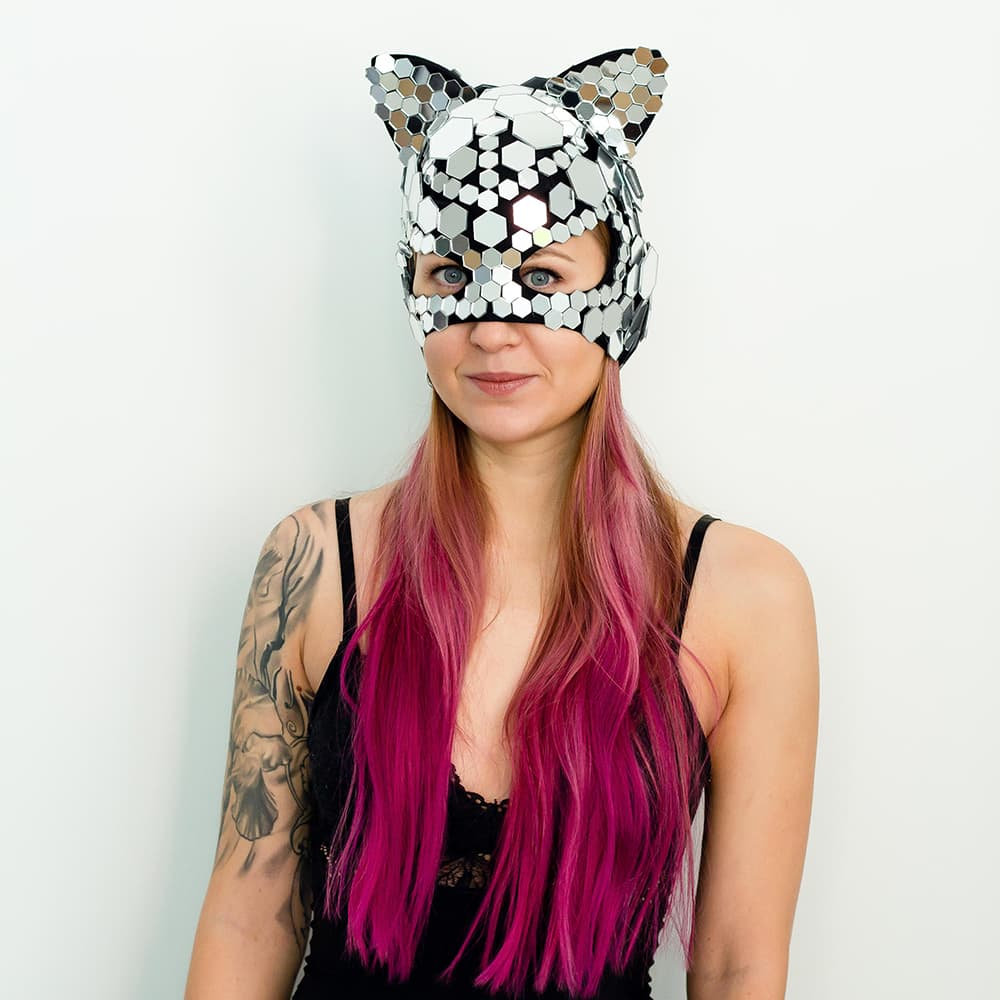 Silver Mirror Kitty Mask “Hexagon” Catwoman Style