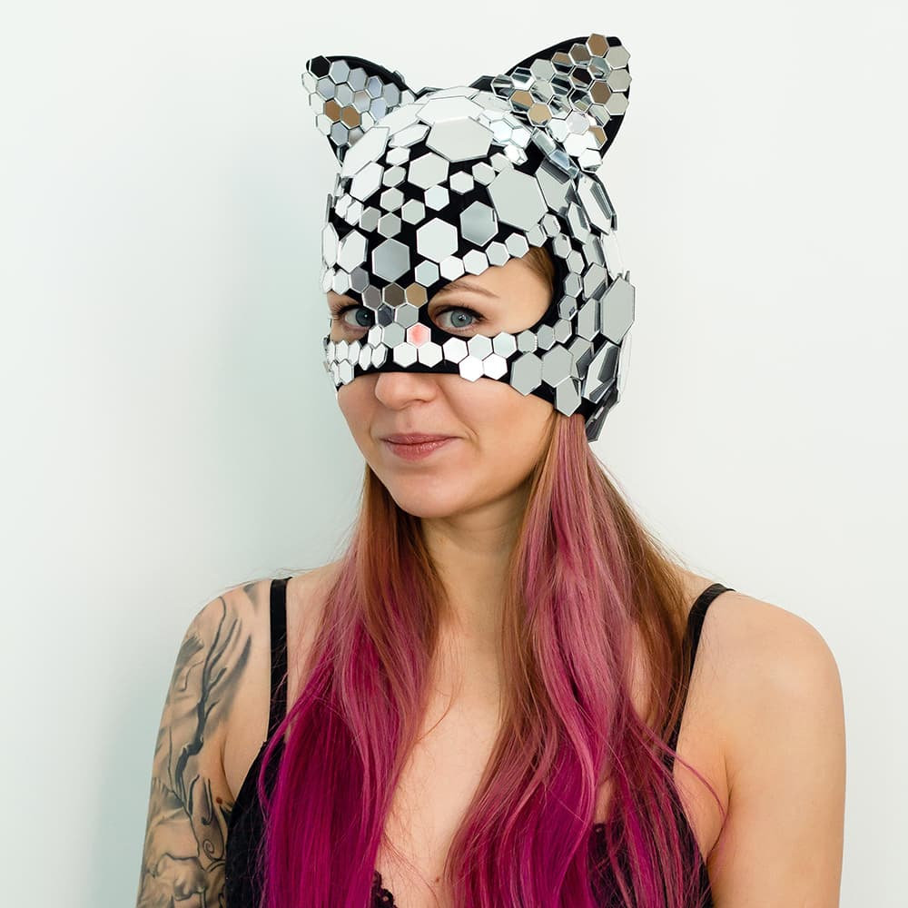 Silver Mirror Kitty Mask “Hexagon” Catwoman Style