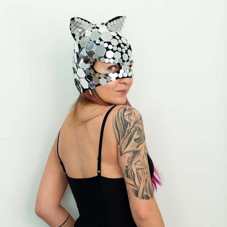 Silver Mirror Kitty Mask “Hexagon” Catwoman Style