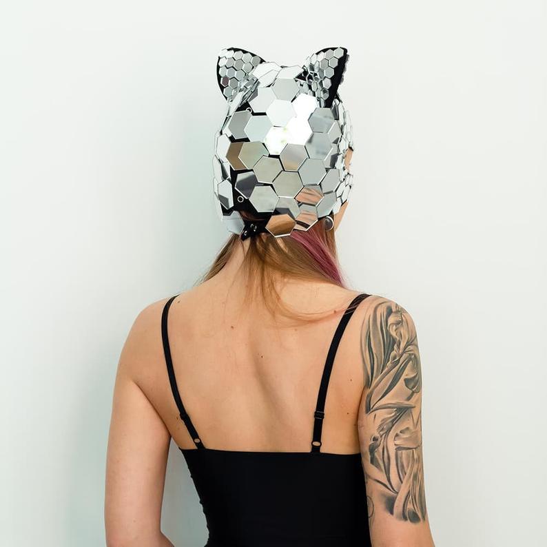 Silver Mirror Kitty Mask “Hexagon” Catwoman Style