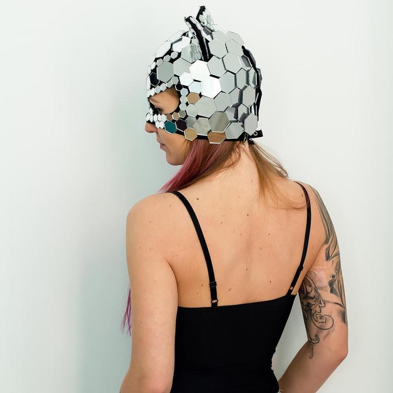 Silver Mirror Kitty Mask “Hexagon” Catwoman Style