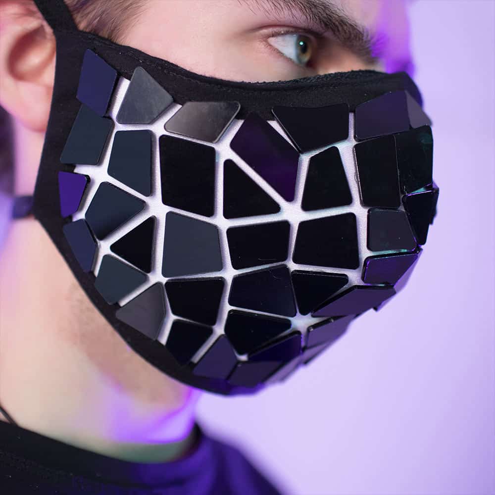 Black Face Mask with Smart LEDs and Broken Mirror Effect