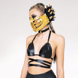 Festival Gold mirror feather mask