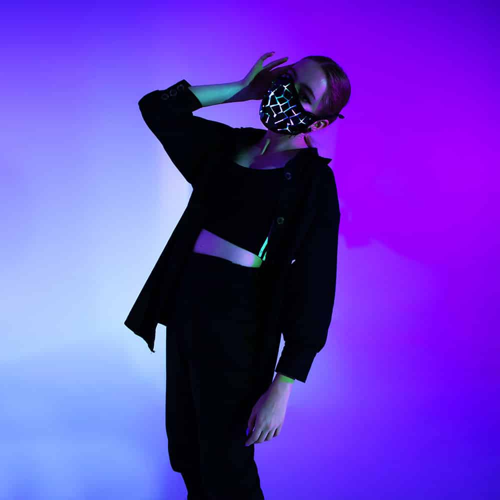 Black Face Mask with Smart LEDs and Broken Mirror Effect