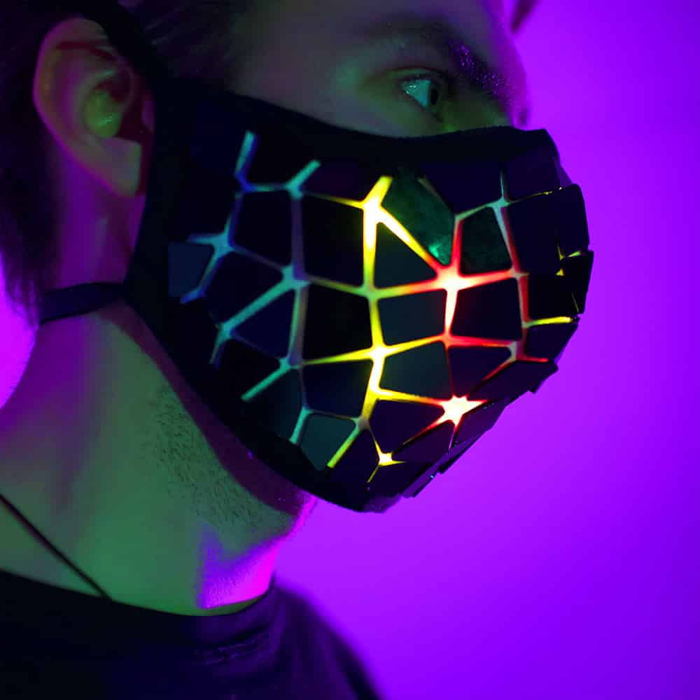 Black Face Mask with Smart LEDs and Broken Mirror Effect