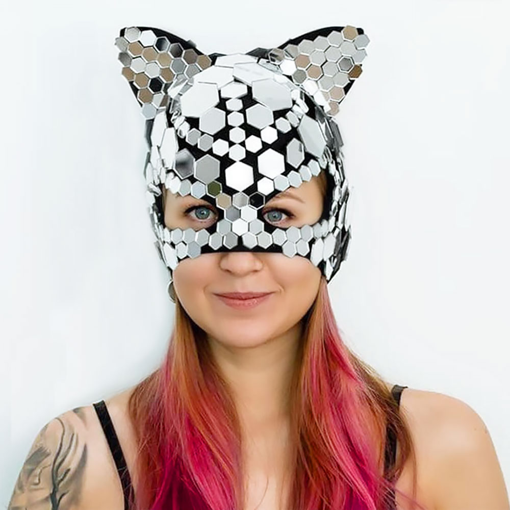 Silver Mirror Kitty Mask “Hexagon” Catwoman Style