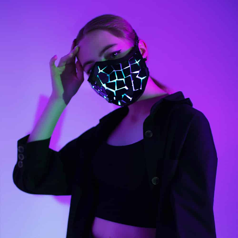 Black Face Mask with Smart LEDs and Broken Mirror Effect