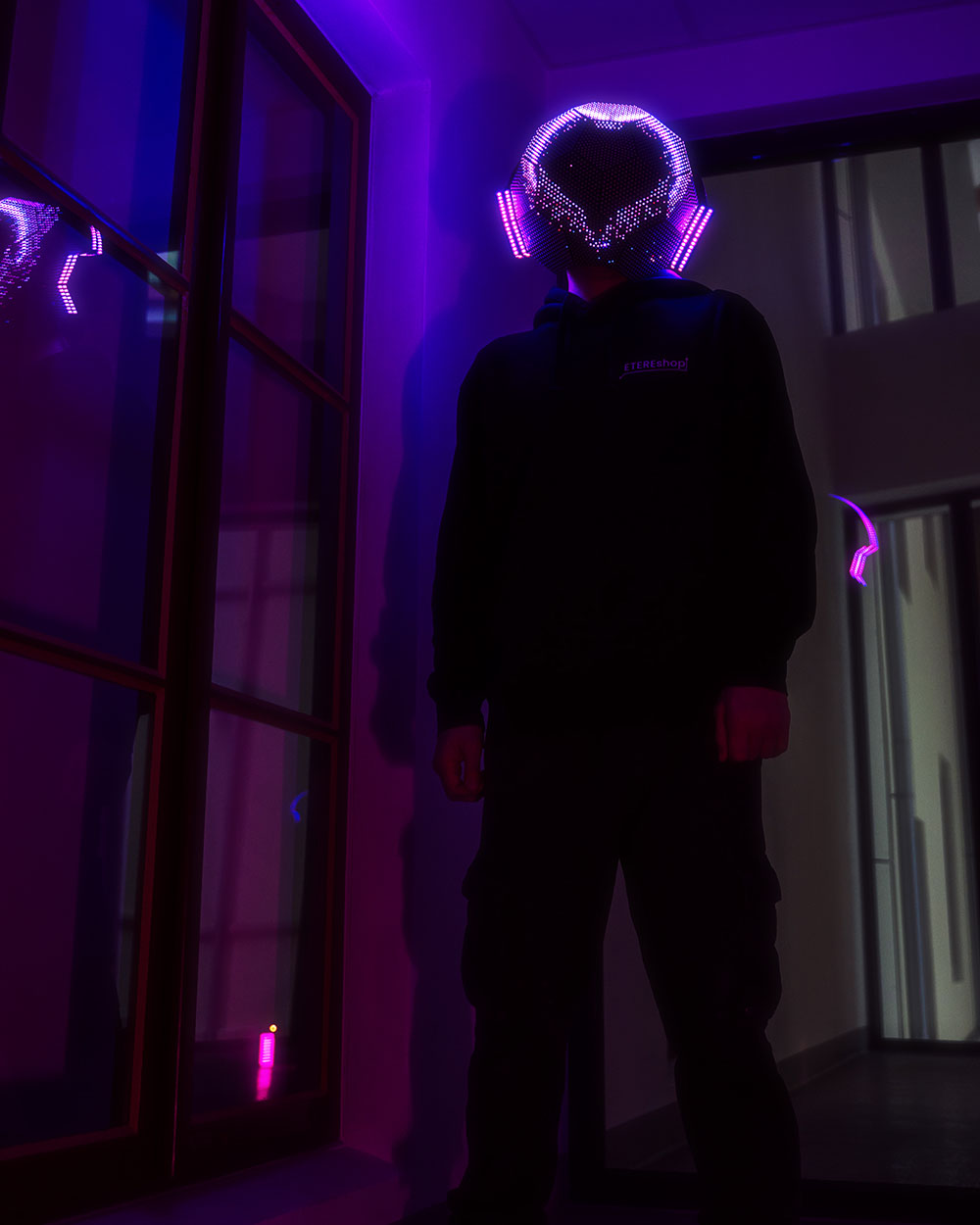 Dense Programmable LED light up DJ helmet in the shape of a dodecahedron H102