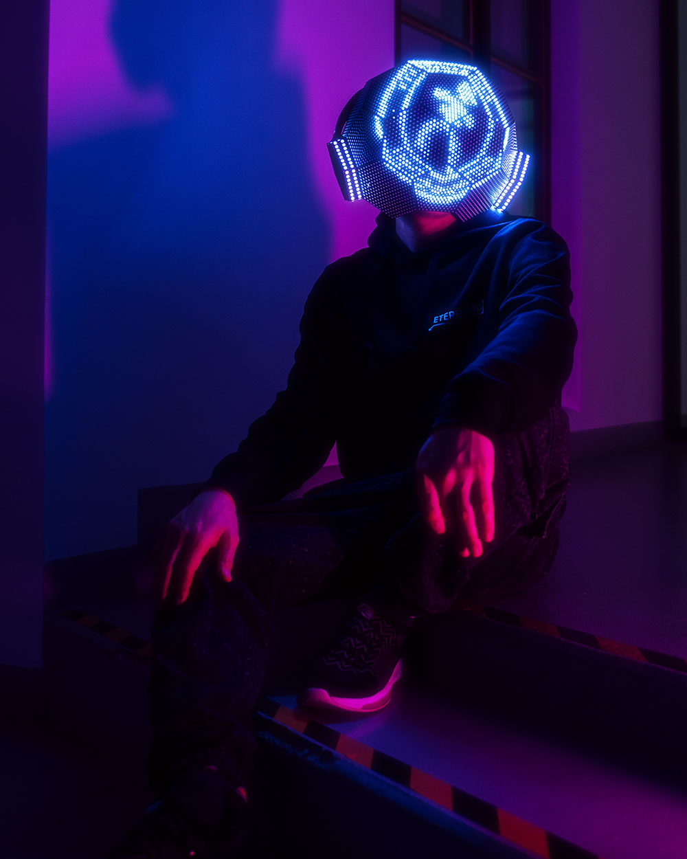 Dense Programmable LED light up DJ helmet in the shape of a dodecahedron H102