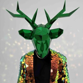 3D Green Mirror Deer Mask / Disco Ball Green Stag Helmet for Halloween
