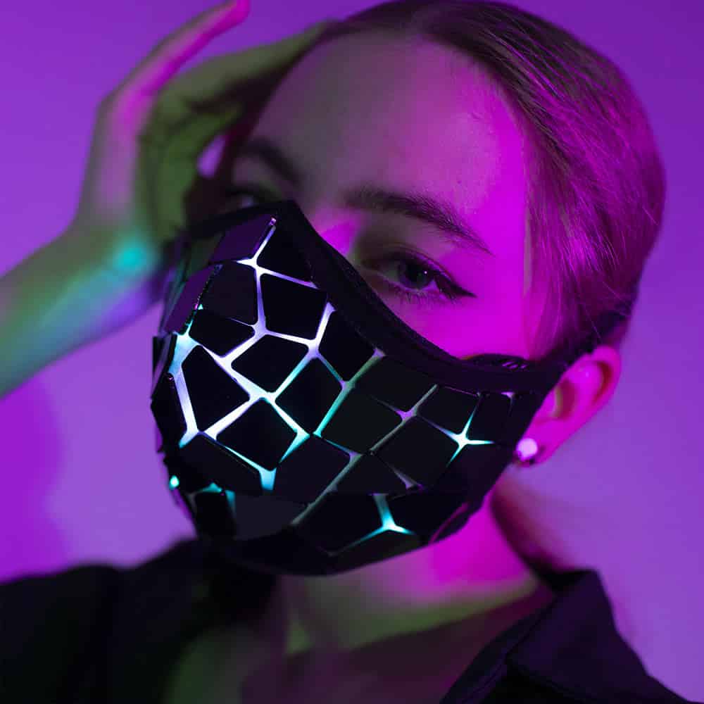 Black Face Mask with Smart LEDs and Broken Mirror Effect