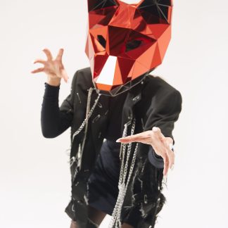 Red & Silver Mirror 3D Animal Fox Mask / Rave Animal Fox Helmet EDM, Halloween, Burning Man