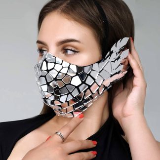 Silver Face Mask with Mirror Feathers