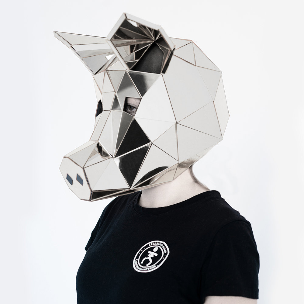 Silver Pig mouth animal mirror mask