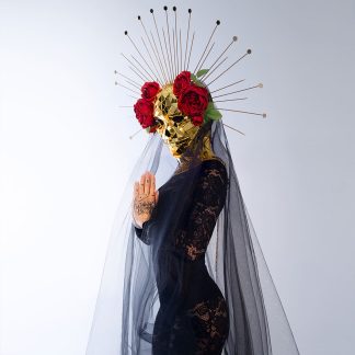Golden Skull mirror mask with Crown Burning man Halloween Style