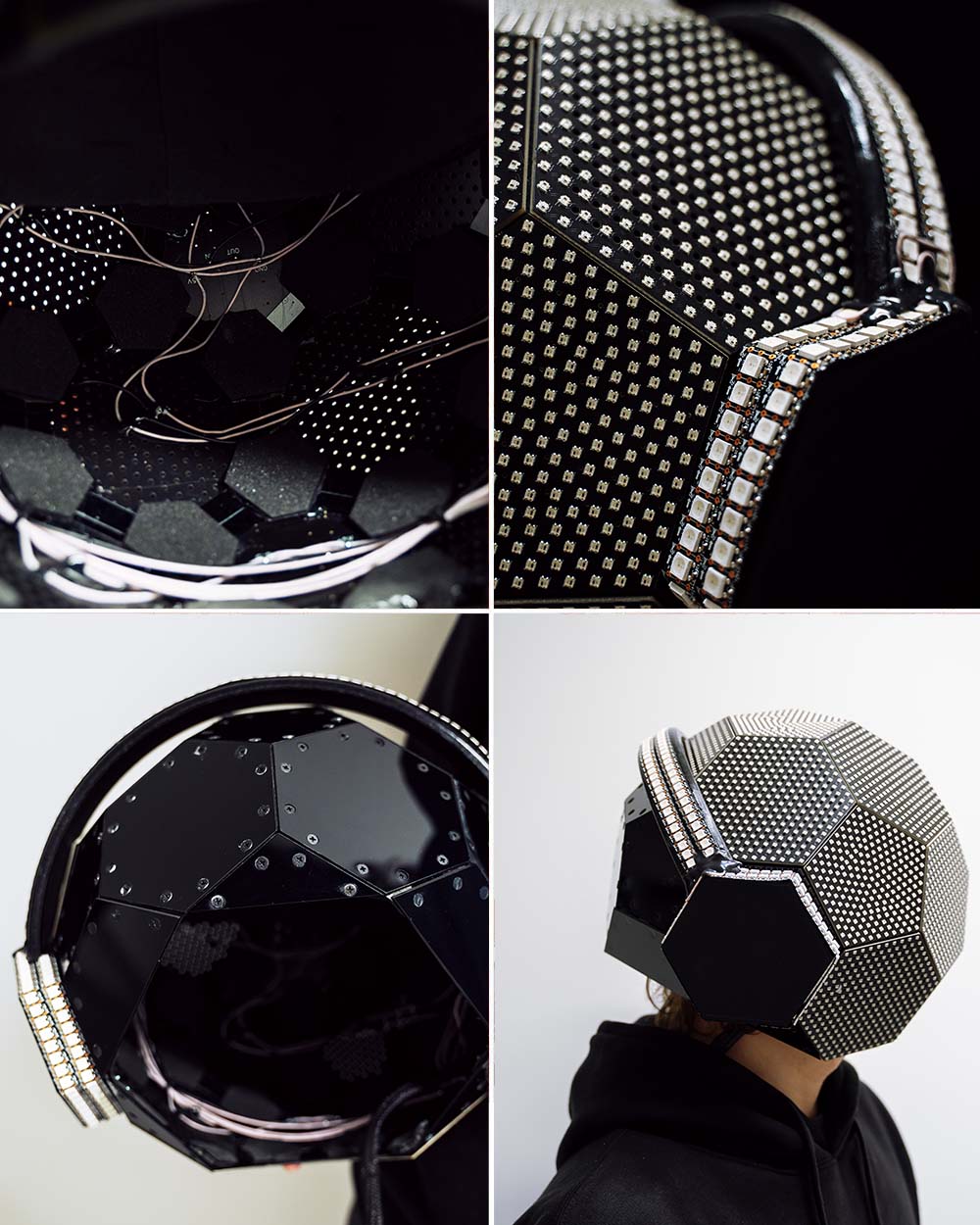Dense Programmable LED light up DJ helmet in the shape of a dodecahedron H102