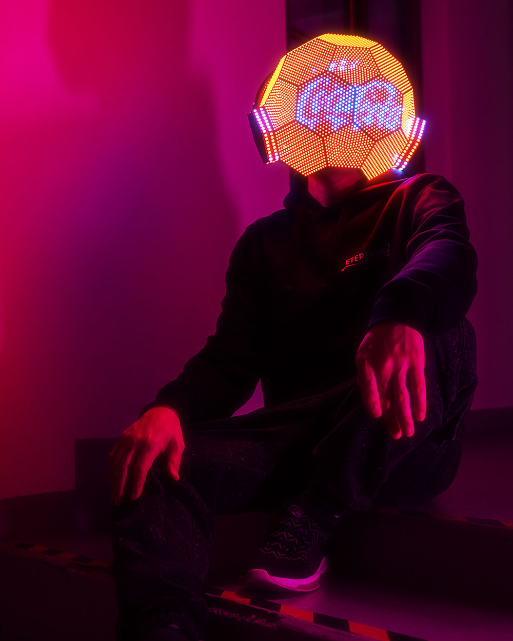 Dense Programmable LED light up DJ helmet in the shape of a dodecahedron H102