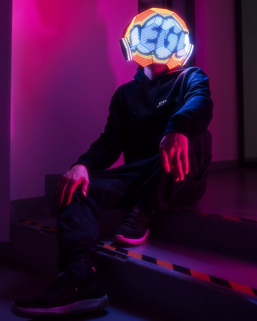 Dense Programmable LED light up DJ helmet in the shape of a dodecahedron H102