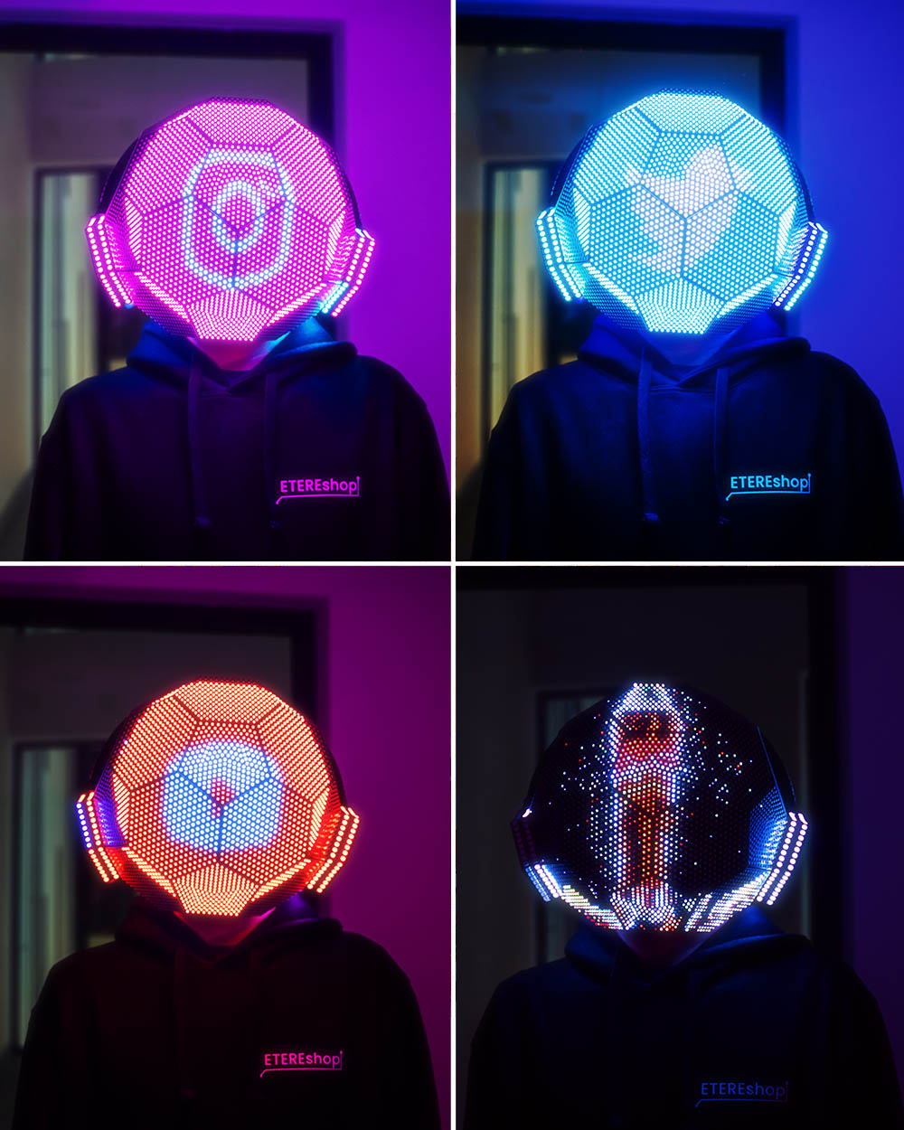 Dense Programmable LED light up DJ helmet in the shape of a dodecahedron H102