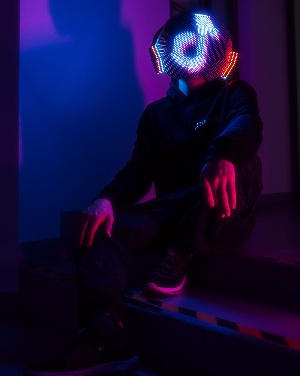 Dense Programmable LED light up DJ helmet in the shape of a dodecahedron H102