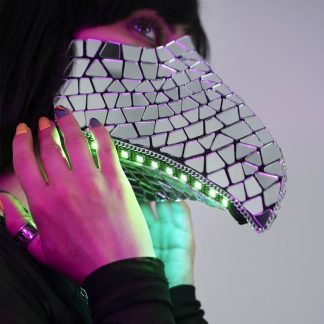 Silver Beak Mask with Mirrors and LEDs for Halloween